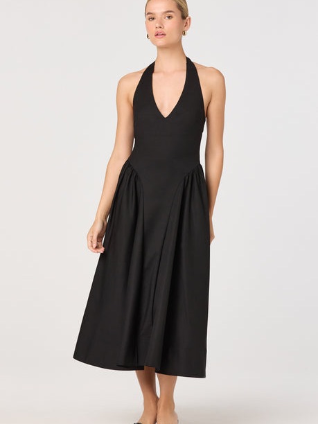Meana Halter Plunge Drop-Waist Midi Dress - Astr The Label